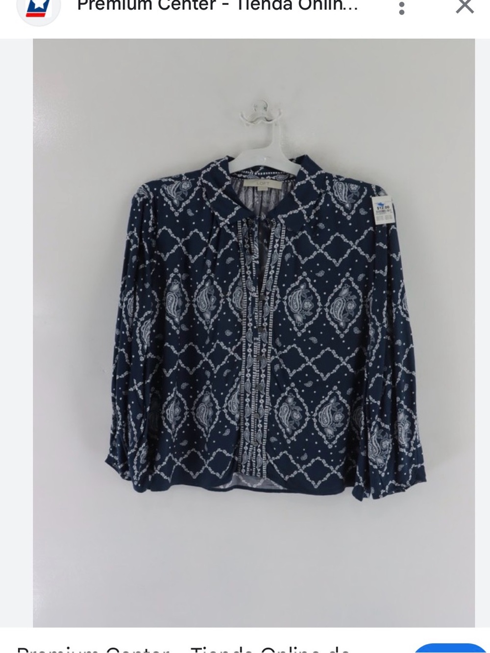 LOFT Navy Paisley-Print Button Down Blouse